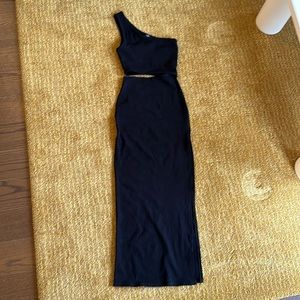 Lulus Spice Things Up Black Ribbed One-Shoulder Cutout Midi Dress XS